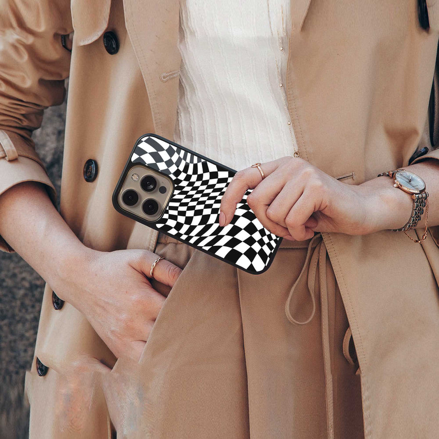 Trippy BW Checkers Phone Case for Iphone 13 | Glass Case