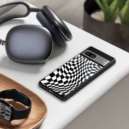 Trippy BW Checkers Phone Case for Iphone 16 | Glass Case