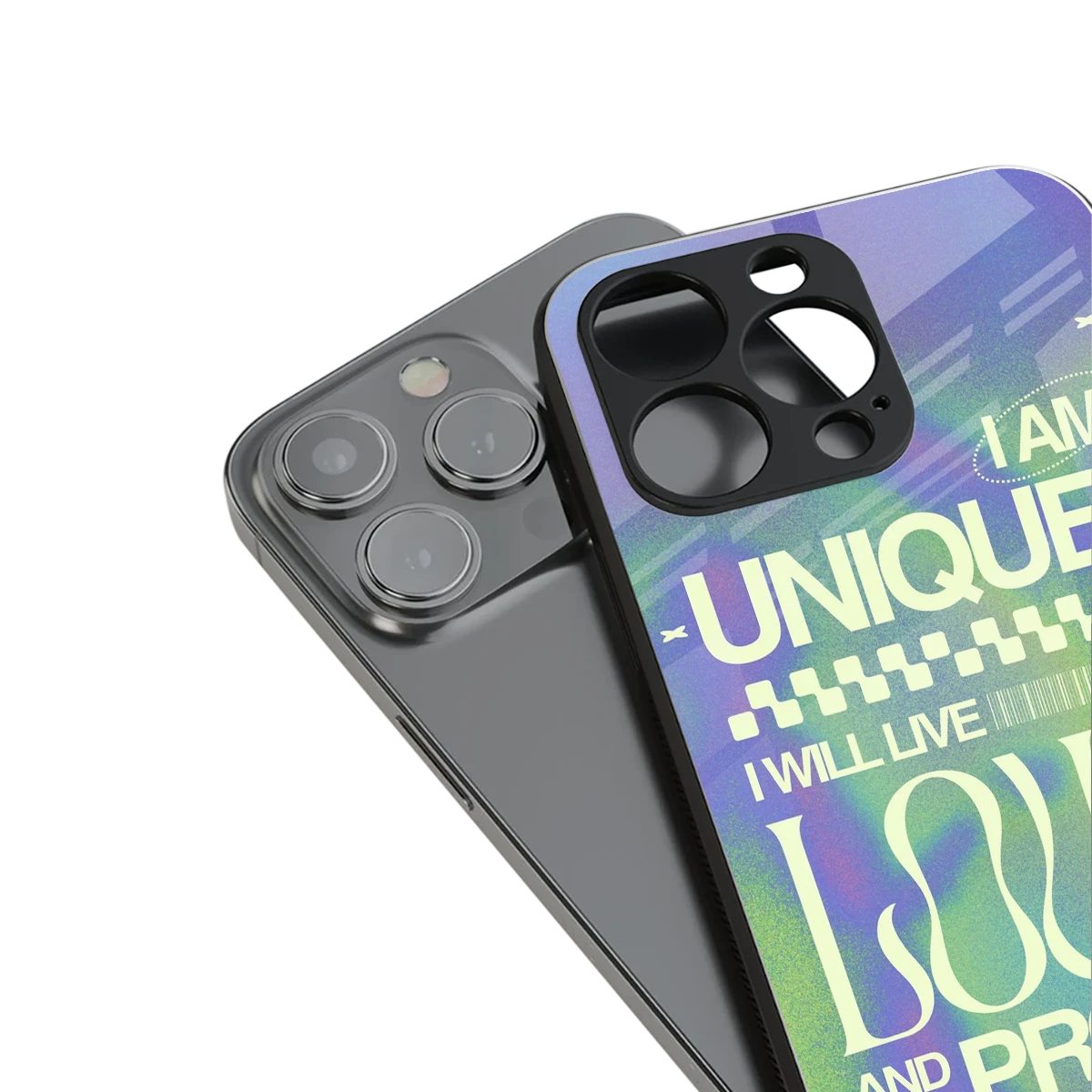 Uniquely Me stylish phone case for iPhone 16 | glossy glass and slim fit