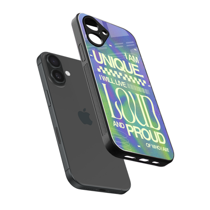 Uniquely Me sleek iPhone 16 cover with tempered glass back and TPU edges