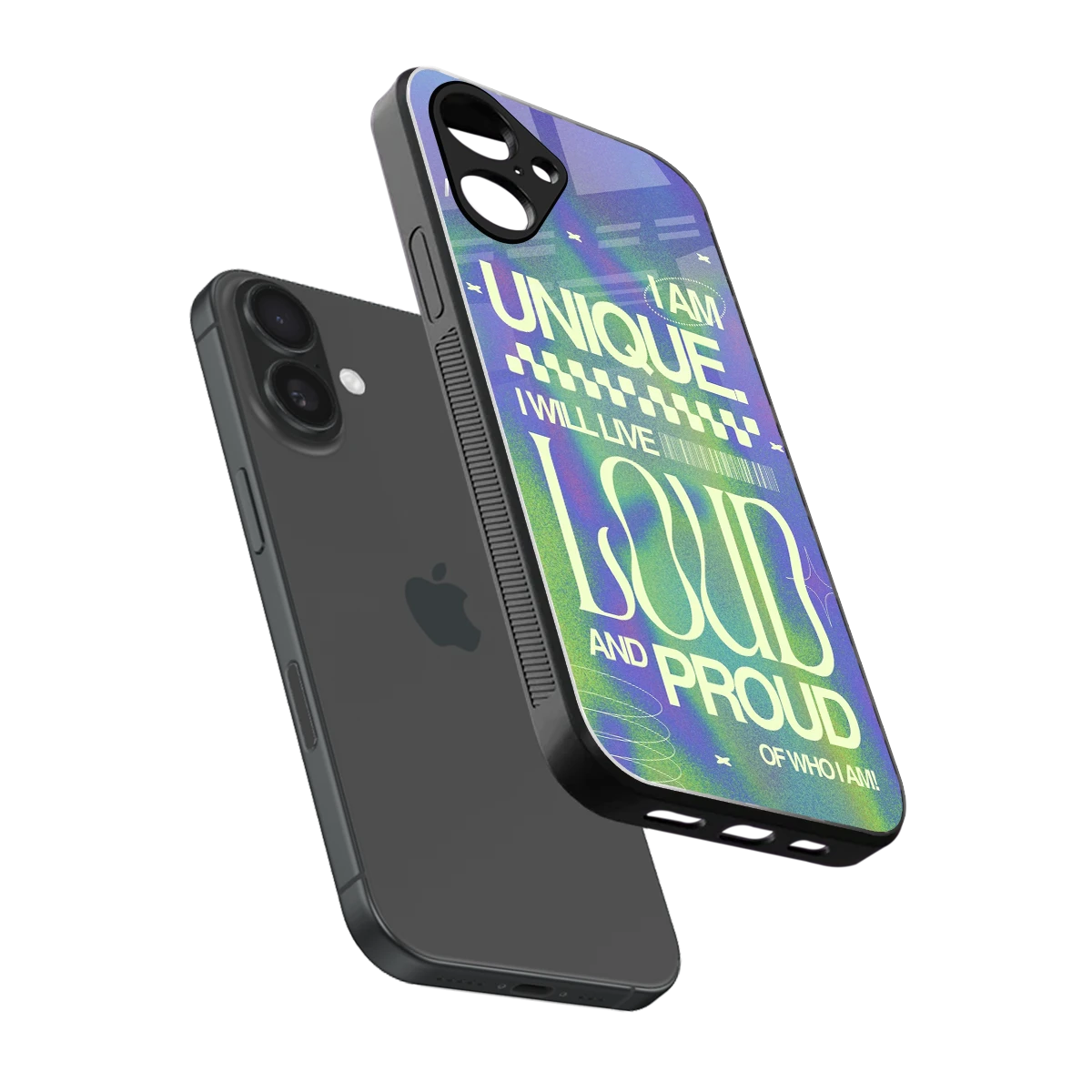 Uniquely Me sleek iPhone 16 cover with tempered glass back and TPU edges