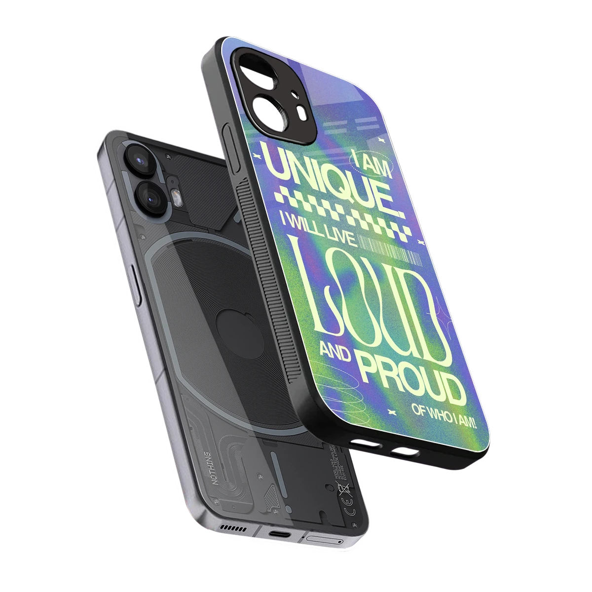 Uniquely Me sleek nothing phone 2 cover with tempered glass back and TPU edges