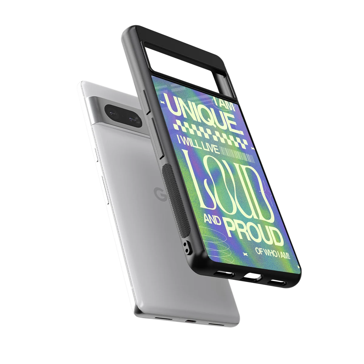 Uniquely Me sleek google pixel 7a cover with tempered glass back and TPU edges