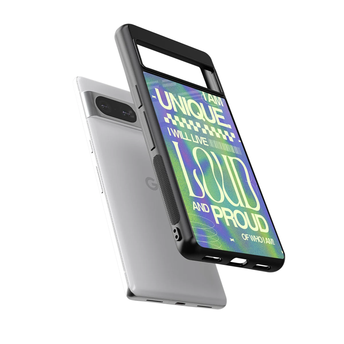 Uniquely Me sleek google pixel 8 cover with tempered glass back and TPU edges