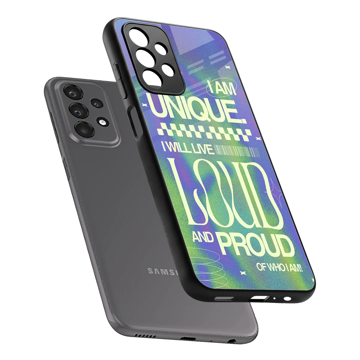 Uniquely Me sleek samsung galaxy a23 cover with tempered glass back and TPU edges