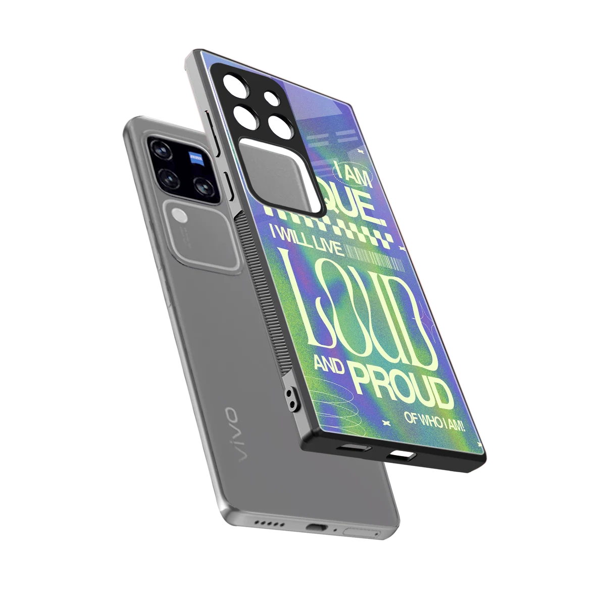 Uniquely Me sleekvivo v30 pro cover with tempered glass back and TPU edges