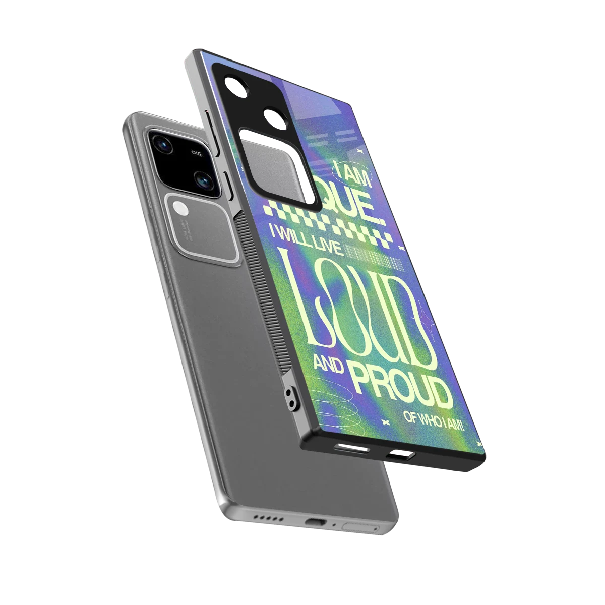 Uniquely Me sleek vivo v30 cover with tempered glass back and TPU edges