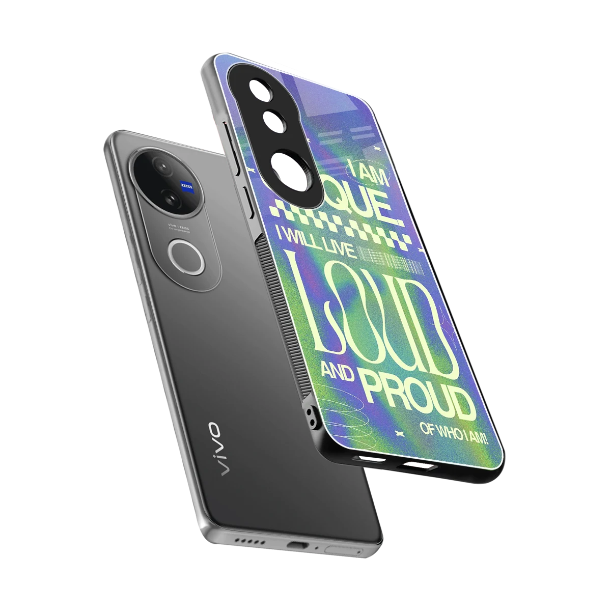 Uniquely Me sleek vivo v50 cover with tempered glass back and TPU edges