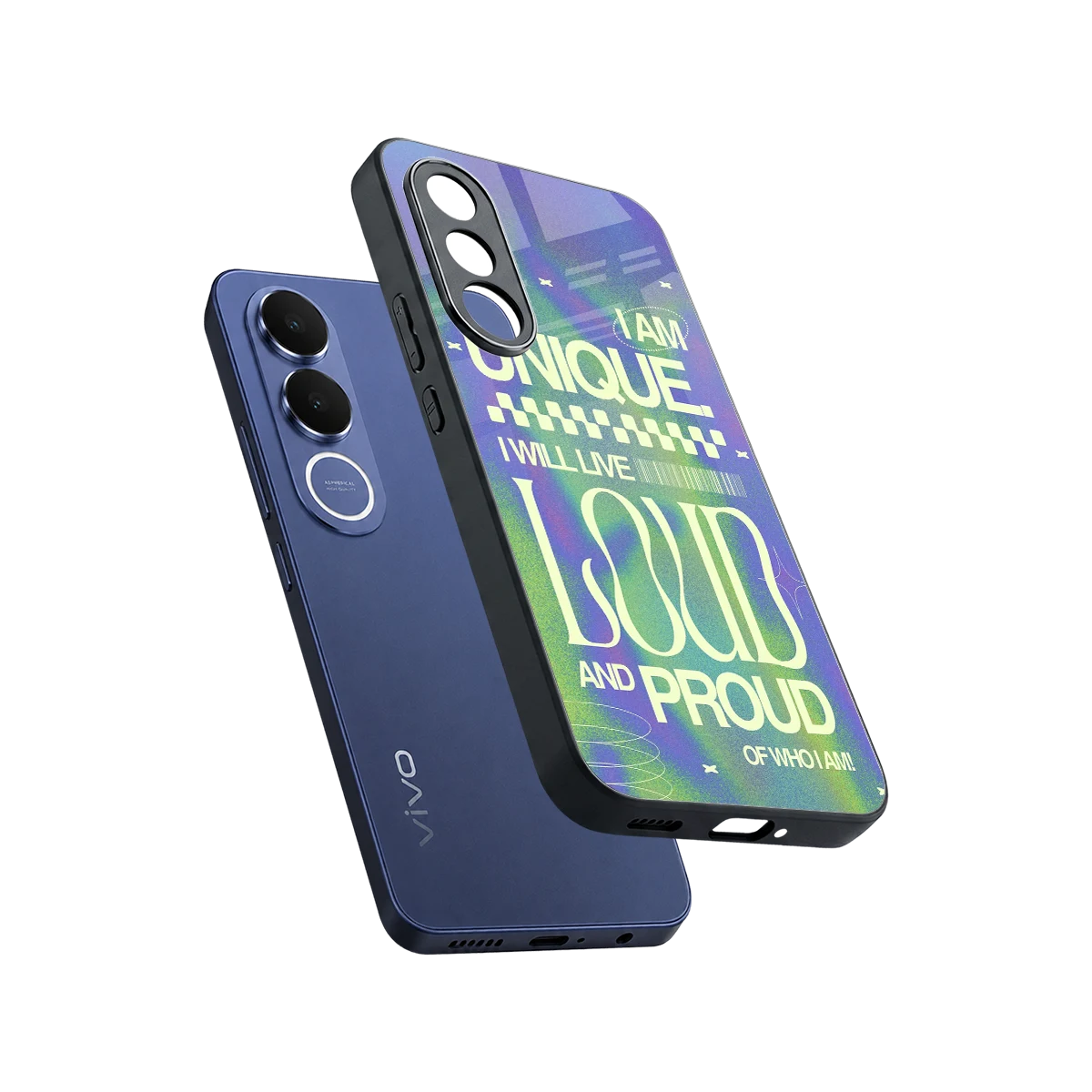 Uniquely Me sleek vivo v70 fe cover with tempered glass back and TPU edges