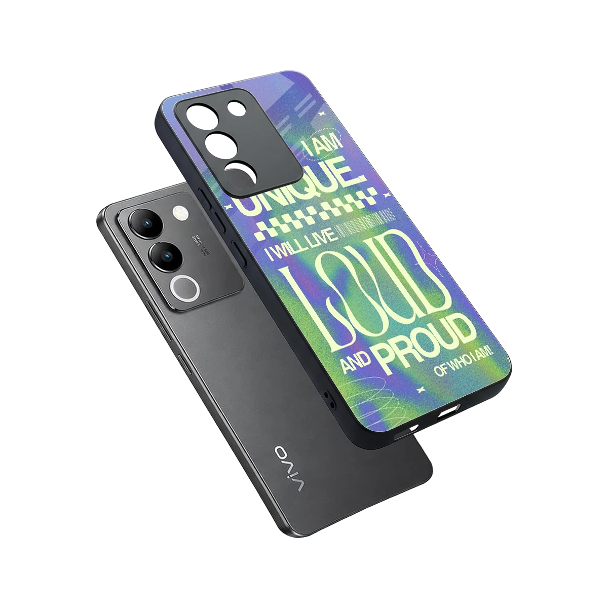 Uniquely Me sleek vivo y200 5g cover with tempered glass back and TPU edges
