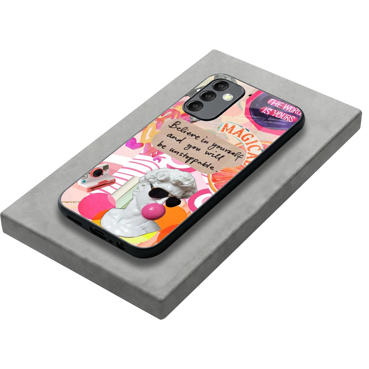 Unstoppable stylish phone case for samsung galaxy m14 5g | glossy glass and slim fit