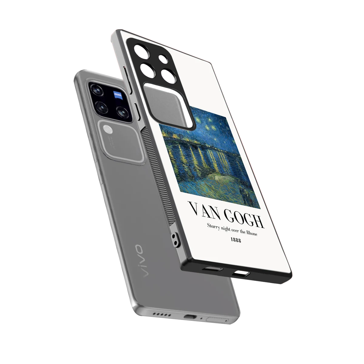 Van Gogh 1888 sleekvivo v30 pro cover with tempered glass back and TPU edges