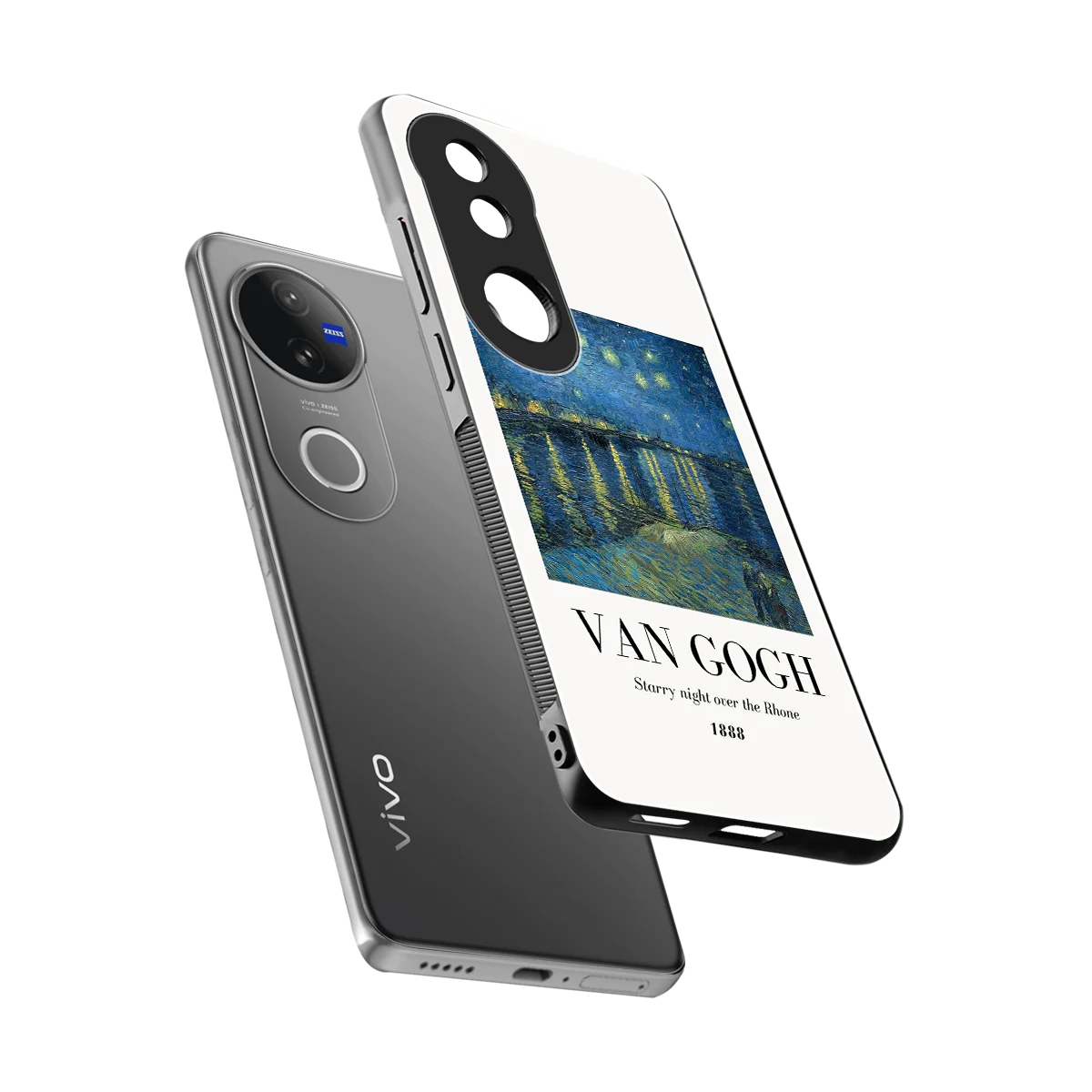 Van Gogh 1888 sleek vivo v50 cover with tempered glass back and TPU edges