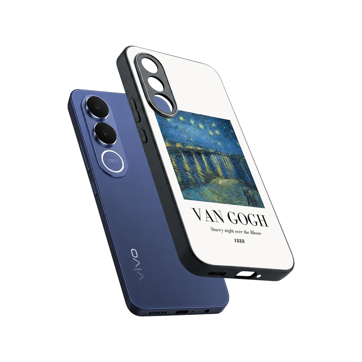 Van Gogh 1888 sleek vivo v70 fe cover with tempered glass back and TPU edges