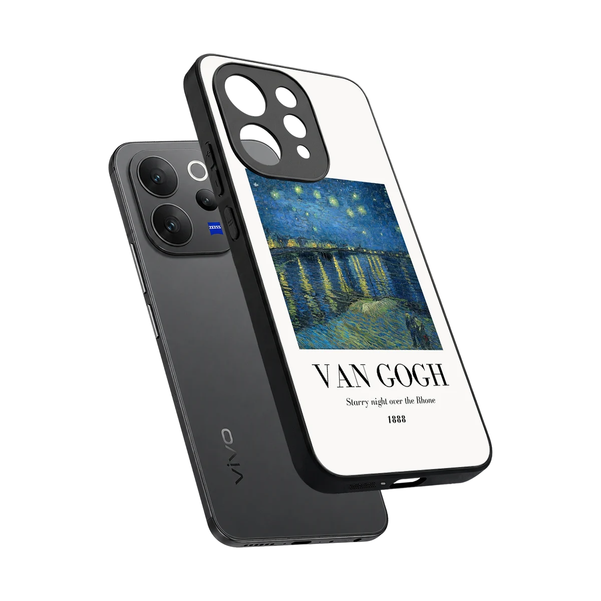 Van Gogh 1888 sleek vivo v70 elite cover with tempered glass back and TPU edges