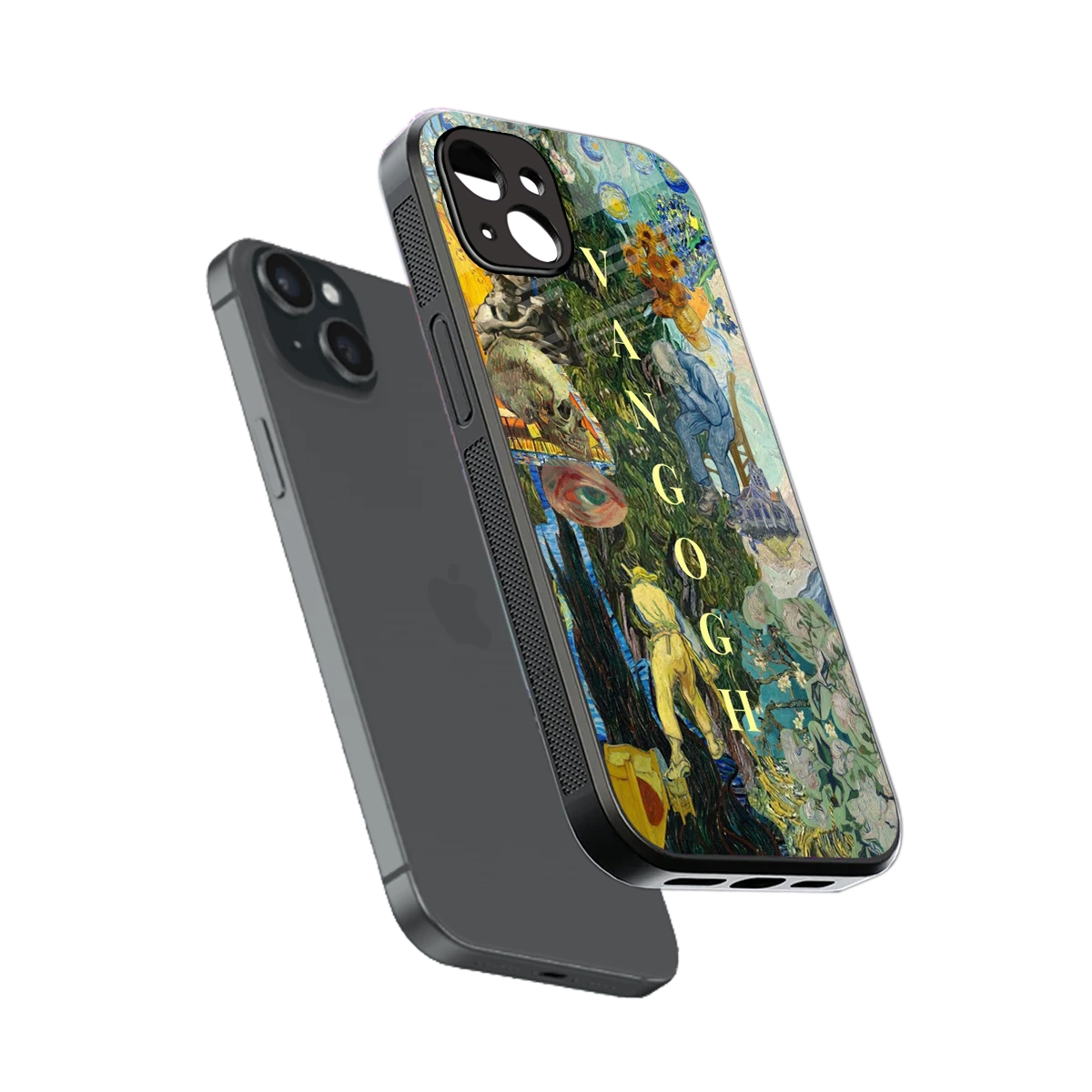 Van Gogh Collage sleek iphone 15 plus cover with tempered glass back and TPU edges