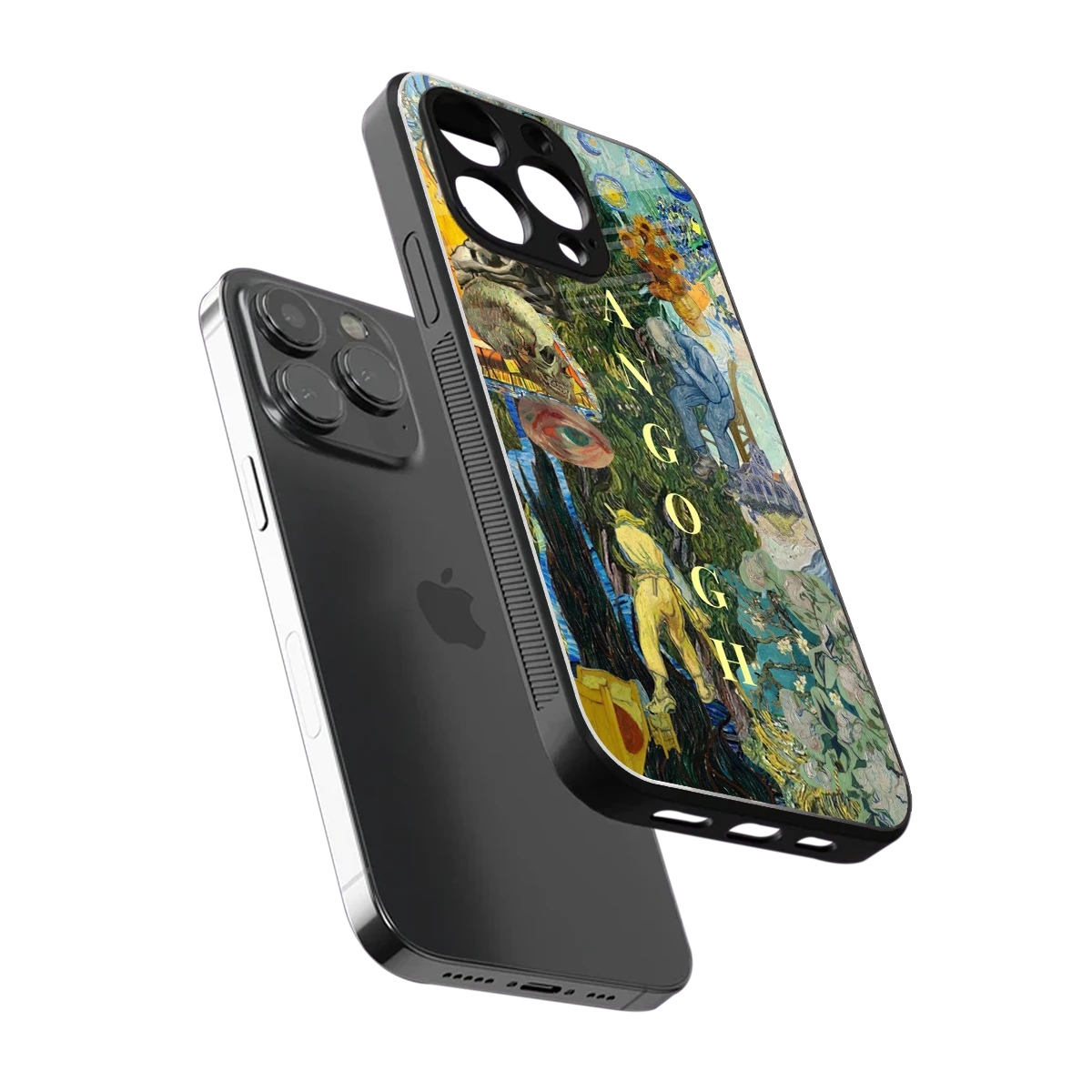 Van Gogh Collage sleek iphone 15 pro max cover with tempered glass back and TPU edges