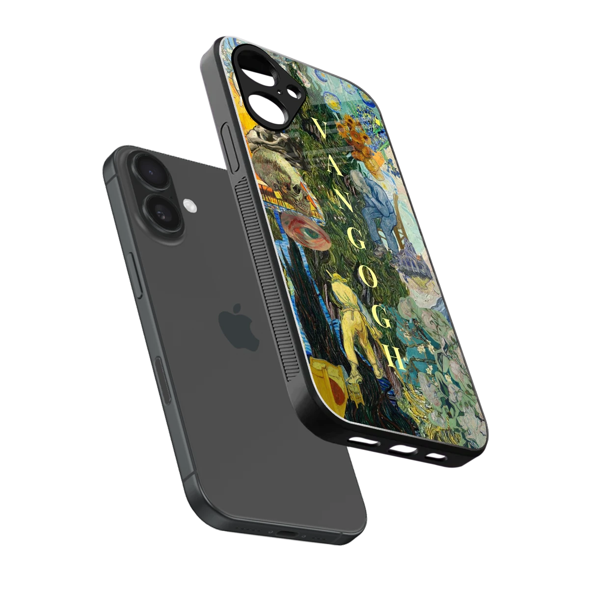 Van Gogh Collage sleek iPhone 16 cover with tempered glass back and TPU edges