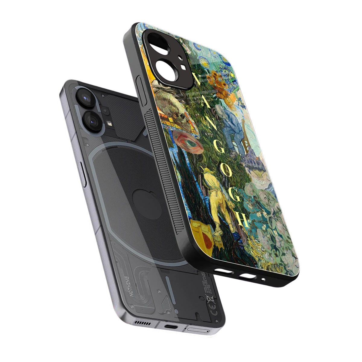 Van Gogh Collage sleek nothing phone 1 cover with tempered glass back and TPU edges