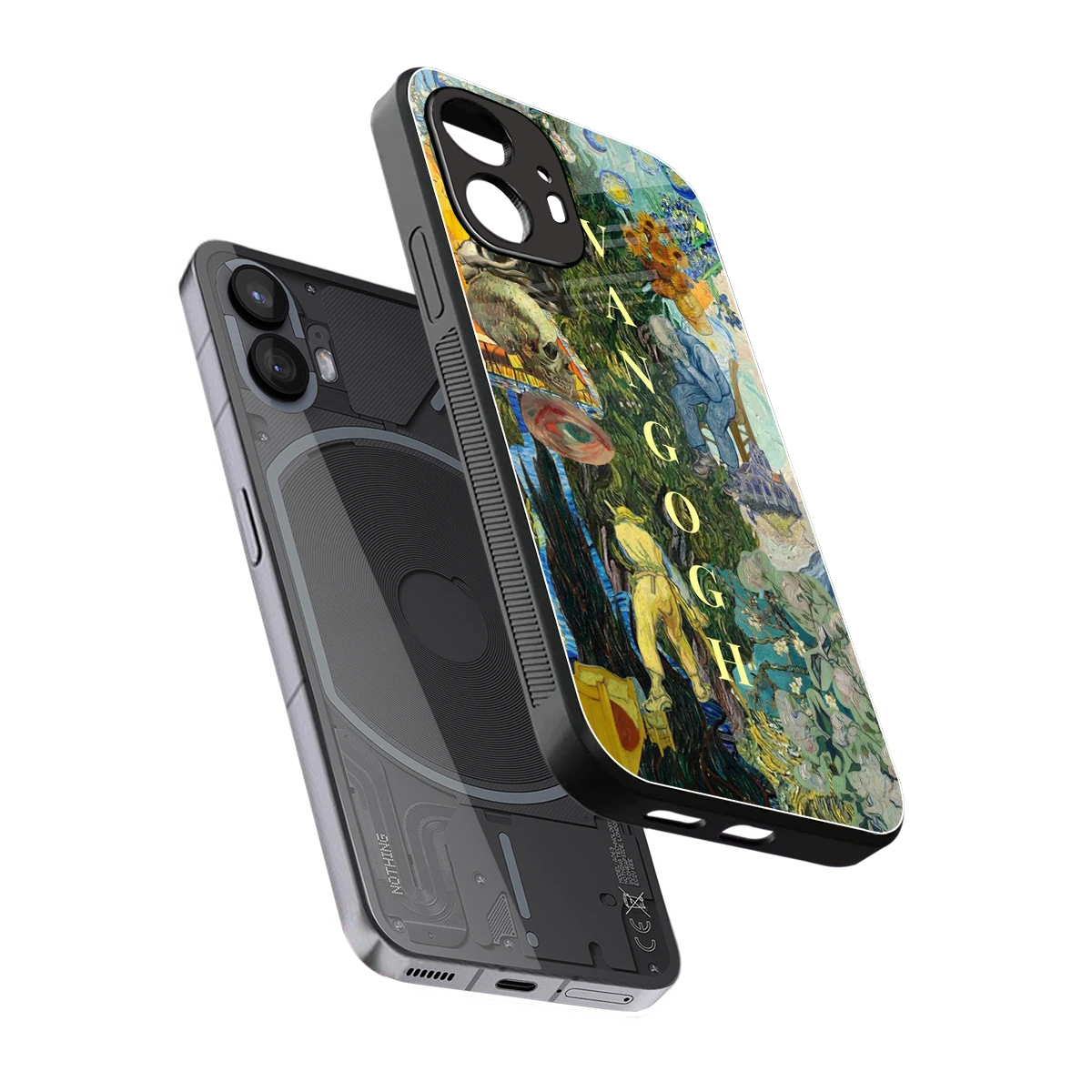 Van Gogh Collage sleek nothing phone 2 cover with tempered glass back and TPU edges