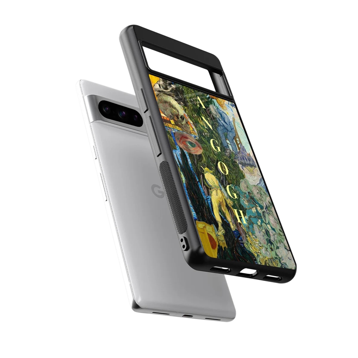 Van Gogh Collage sleek google pixel 8 pro cover with tempered glass back and TPU edges