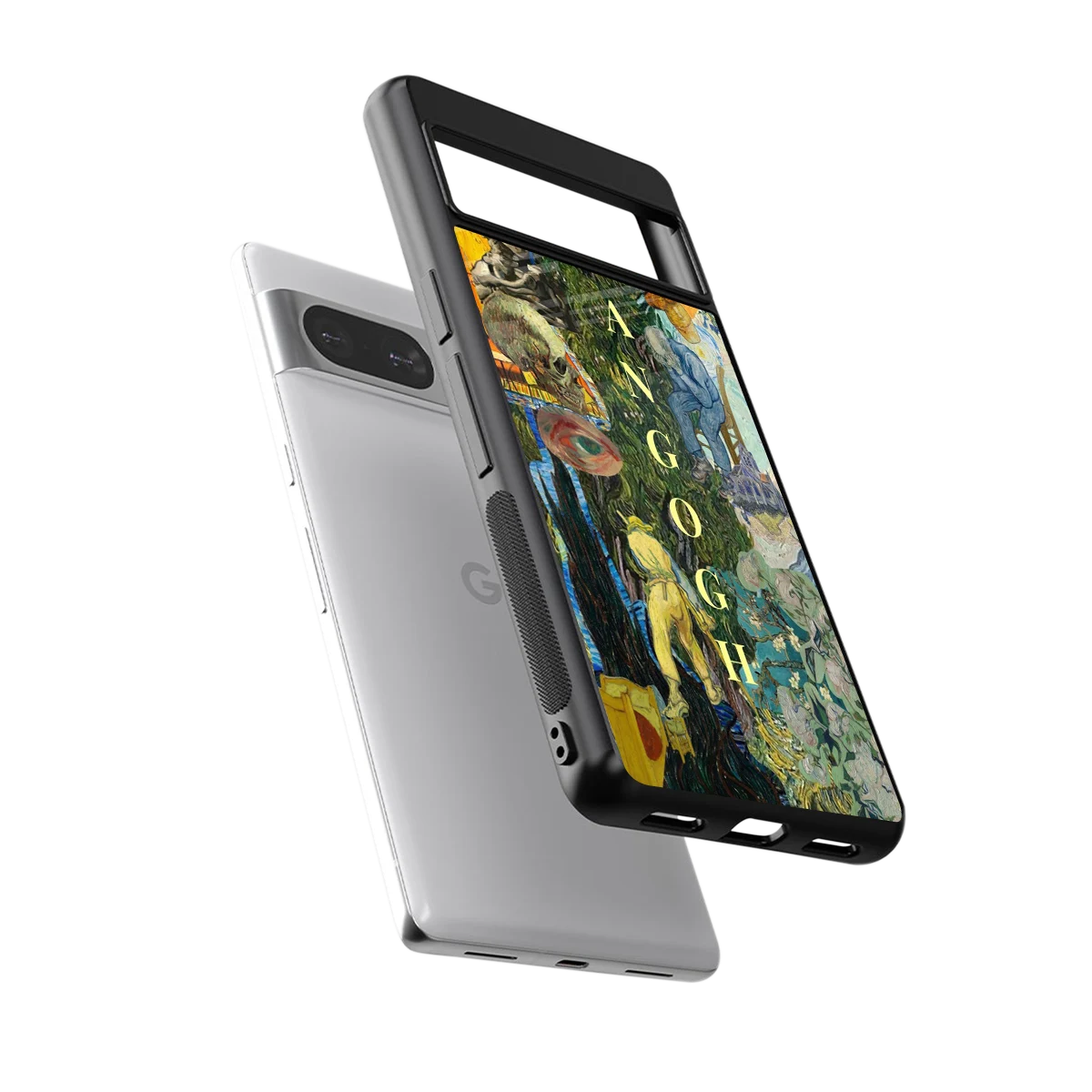 Van Gogh Collage sleek google pixel 8 cover with tempered glass back and TPU edges