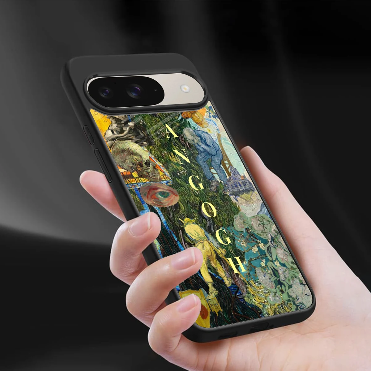 Van Gogh Collage sleek google pixel 9 cover with tempered glass back and TPU edges