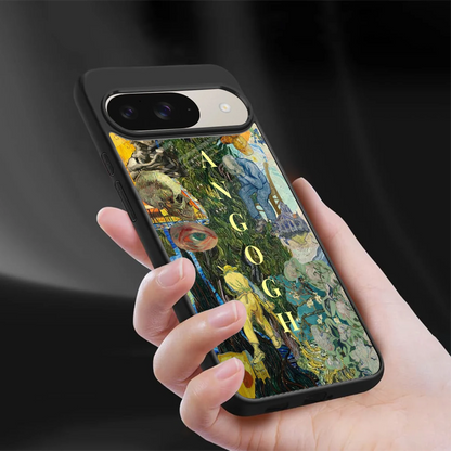 Van Gogh Collage sleek google pixel 9 cover with tempered glass back and TPU edges