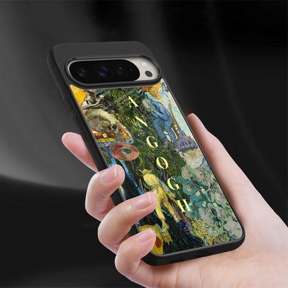 Van Gogh Collage sleek google pixel 9 pro cover with tempered glass back and TPU edges