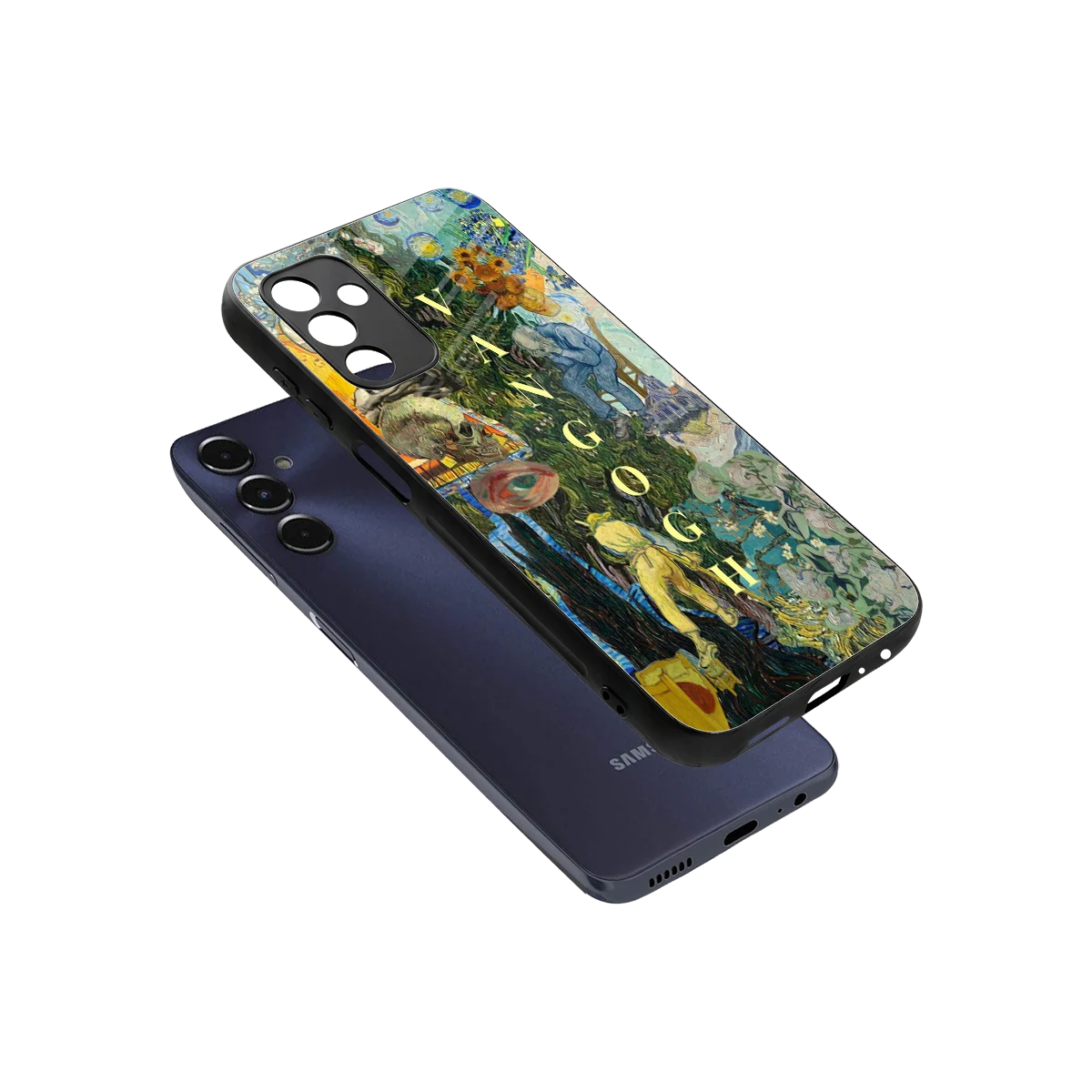 Van Gogh Collage sleek samsung galaxy m14 5g cover with tempered glass back and TPU edges