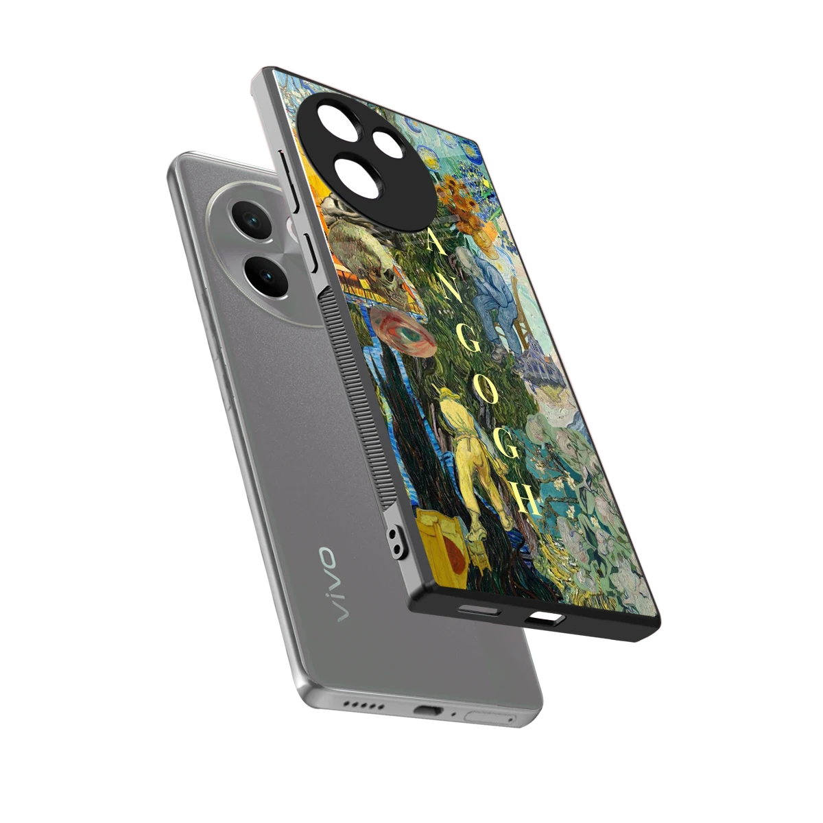Van Gogh Collage sleek vivo v30e cover with tempered glass back and TPU edges