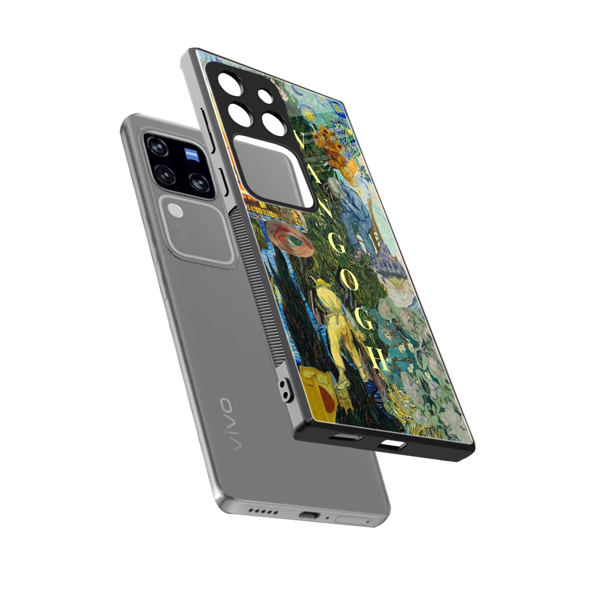 Van Gogh Collage sleekvivo v30 pro cover with tempered glass back and TPU edges