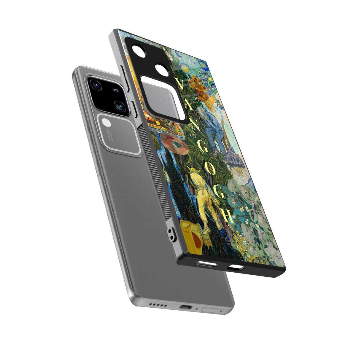 Van Gogh Collage sleek vivo v30 cover with tempered glass back and TPU edges