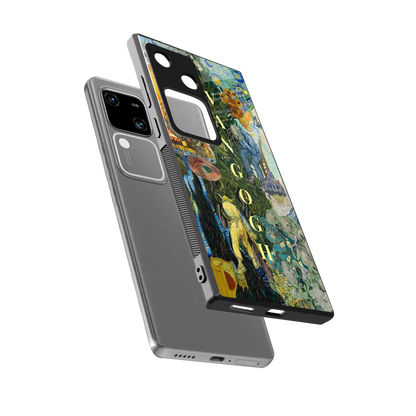 Van Gogh Collage sleek vivo v30 cover with tempered glass back and TPU edges