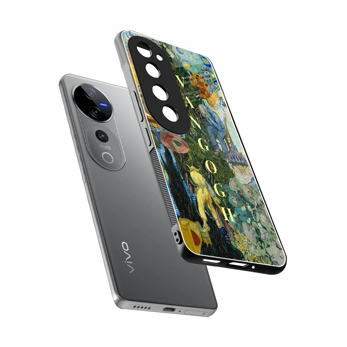 Van Gogh Collage sleek vivo v40 pro cover with tempered glass back and TPU edges