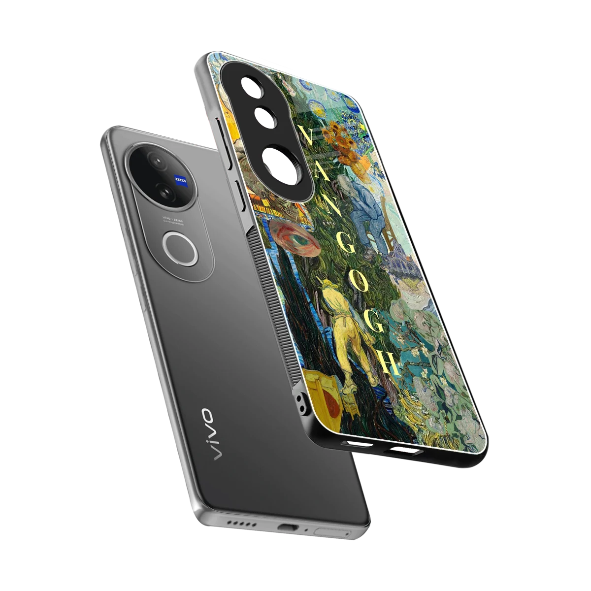 Van Gogh Collage sleek vivo v50 cover with tempered glass back and TPU edges