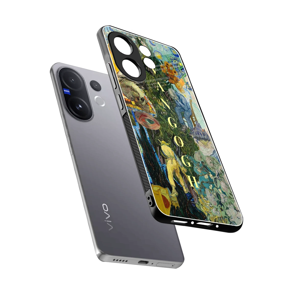 Van Gogh Collage sleek vivo v60 cover with tempered glass back and TPU edges