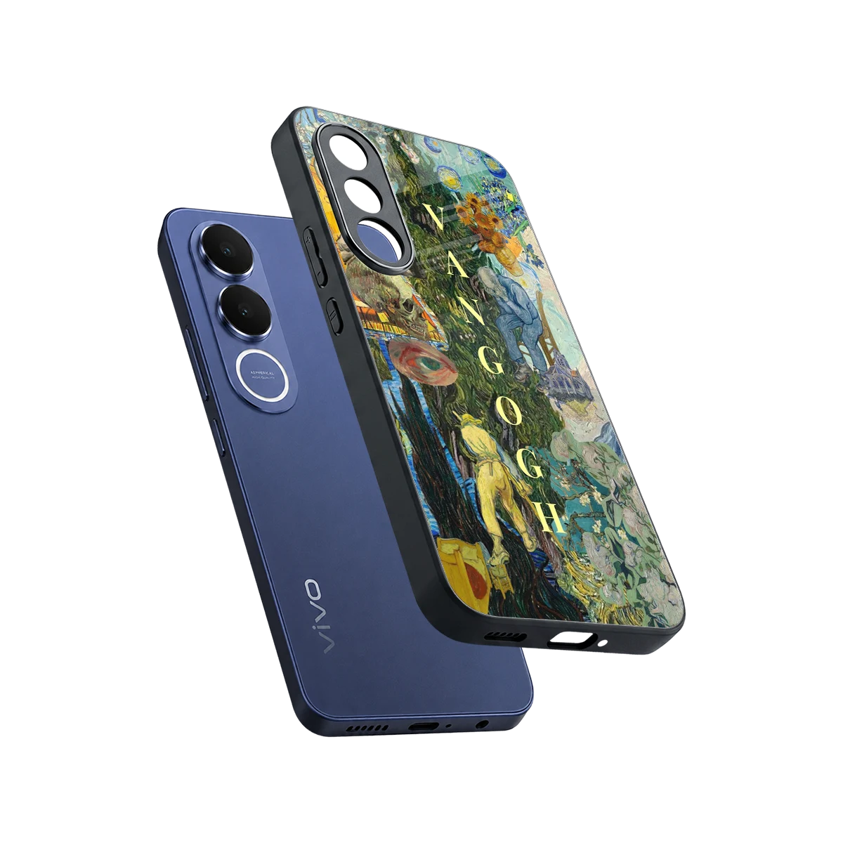 Van Gogh Collage sleek vivo v70 fe cover with tempered glass back and TPU edges