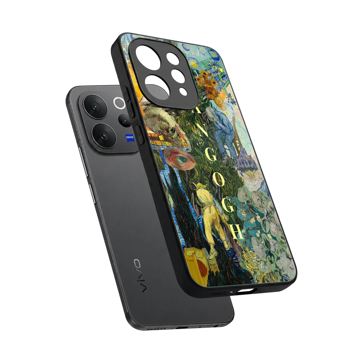 Van Gogh Collage sleek vivo v70 cover with tempered glass back and TPU edges