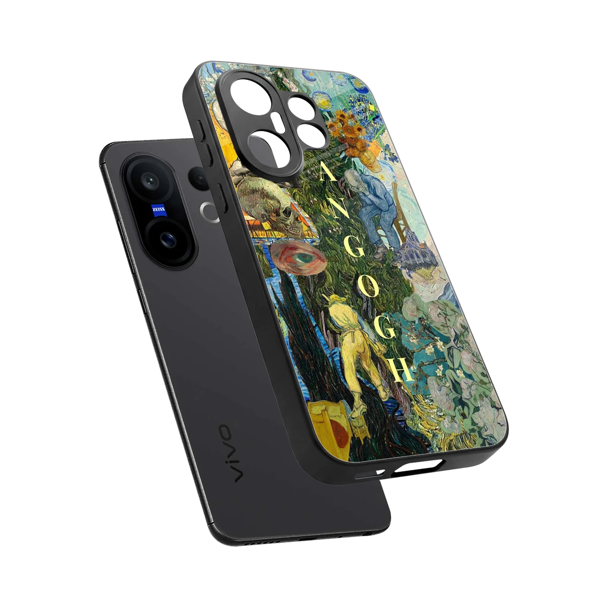 Van Gogh Collage sleek vivo x200 fe cover with tempered glass back and TPU edges