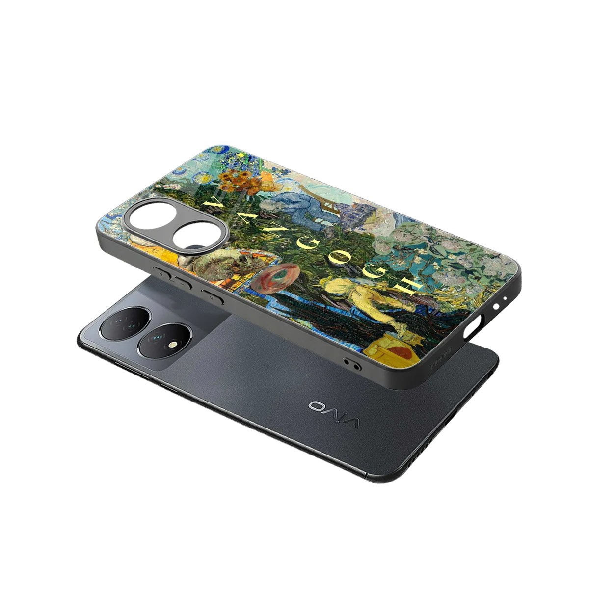 Van Gogh Collage sleek Vivo-y100 cover with tempered glass back and TPU edges