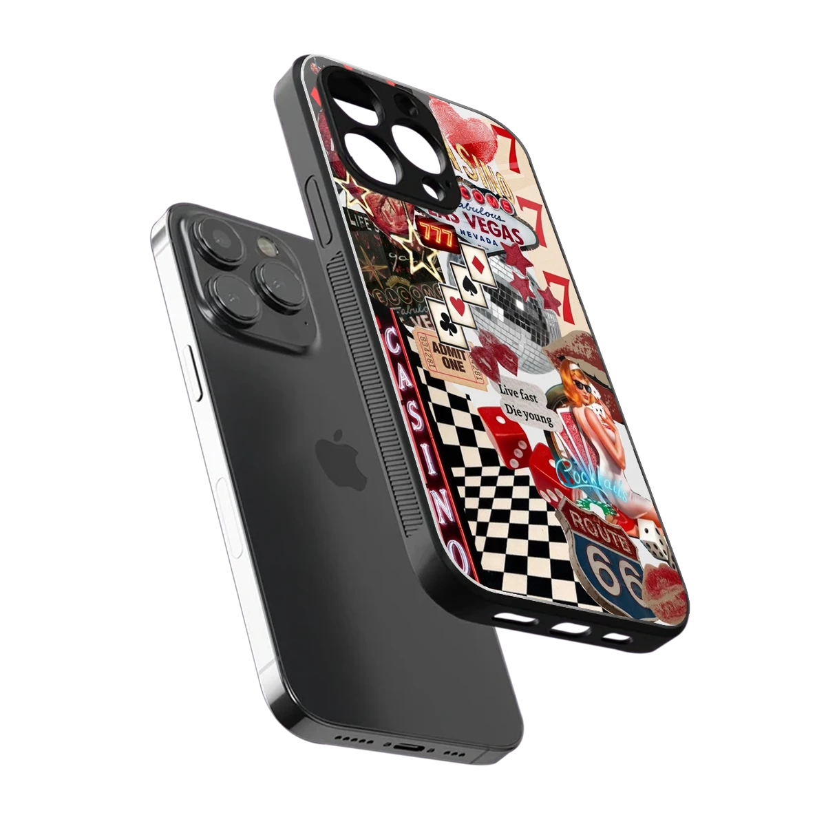 Vegas Vibes sleek iphone 15 pro cover with tempered glass back and TPU edges