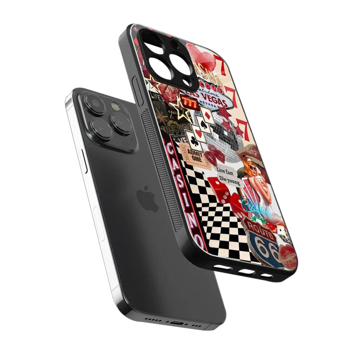 Vegas Vibes sleek iphone 16 pro max cover with tempered glass back and TPU edges