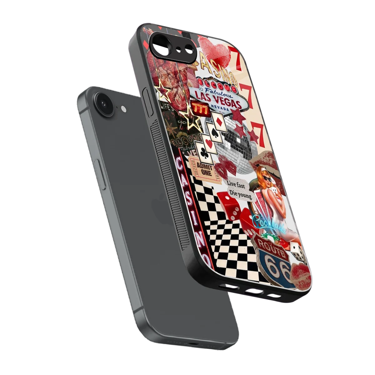 Vegas Vibes sleek iphone 16e cover with tempered glass back and TPU edges