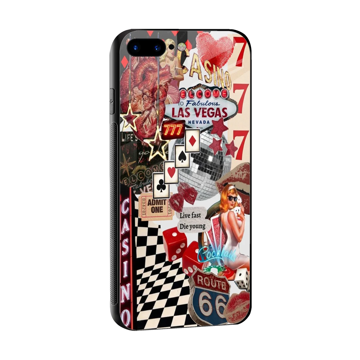 Vegas Vibes sleek iphone 8 plus cover with tempered glass back and TPU edges