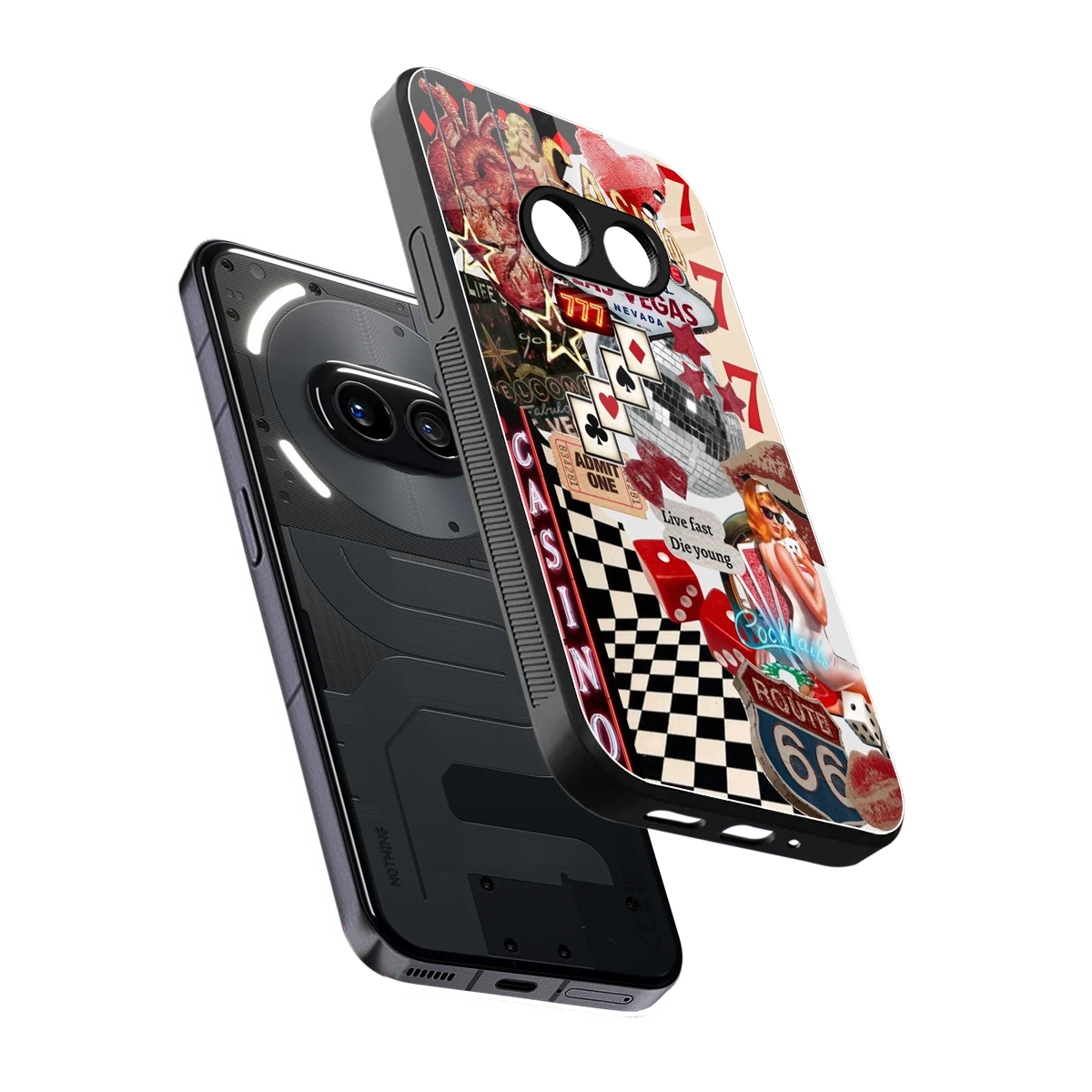Vegas Vibes sleek nothing phone 2a plus cover with tempered glass back and TPU edges