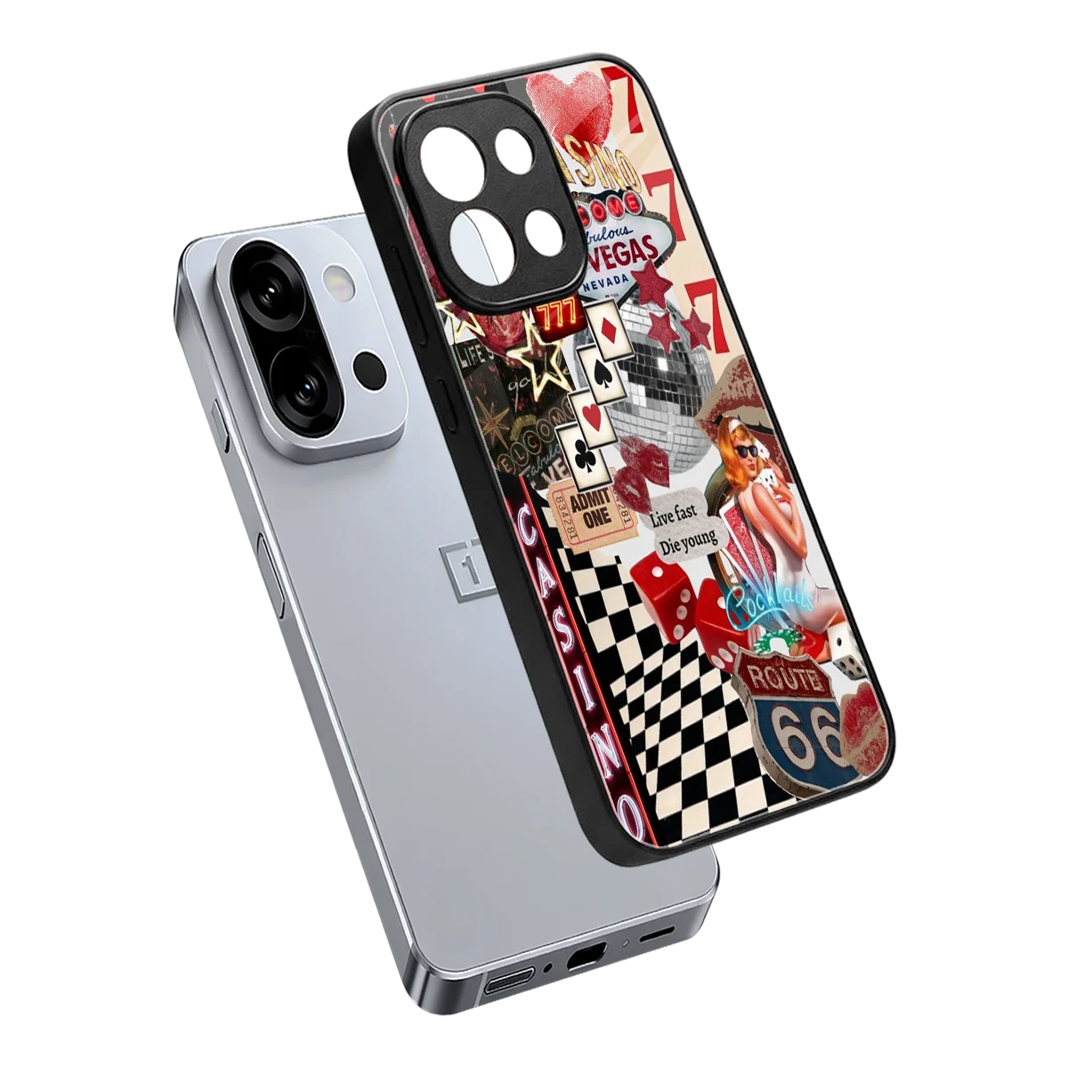Vegas Vibes sleek oneplus 13s cover with tempered glass back and TPU edges