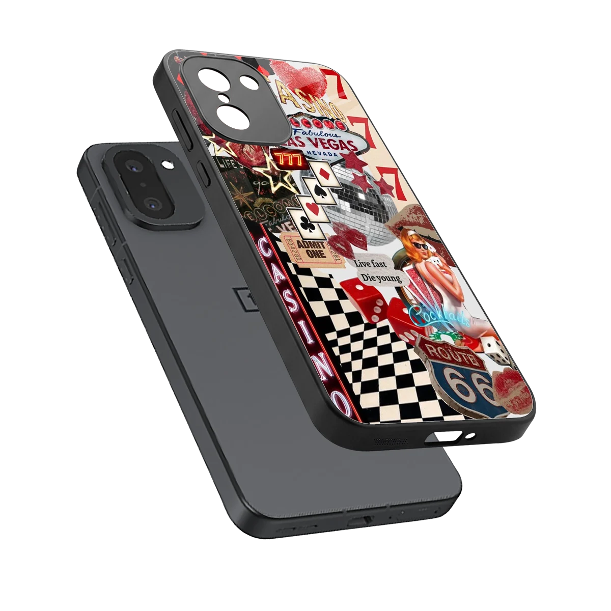 Vegas Vibes sleek oneplus 15r cover with tempered glass back and TPU edges