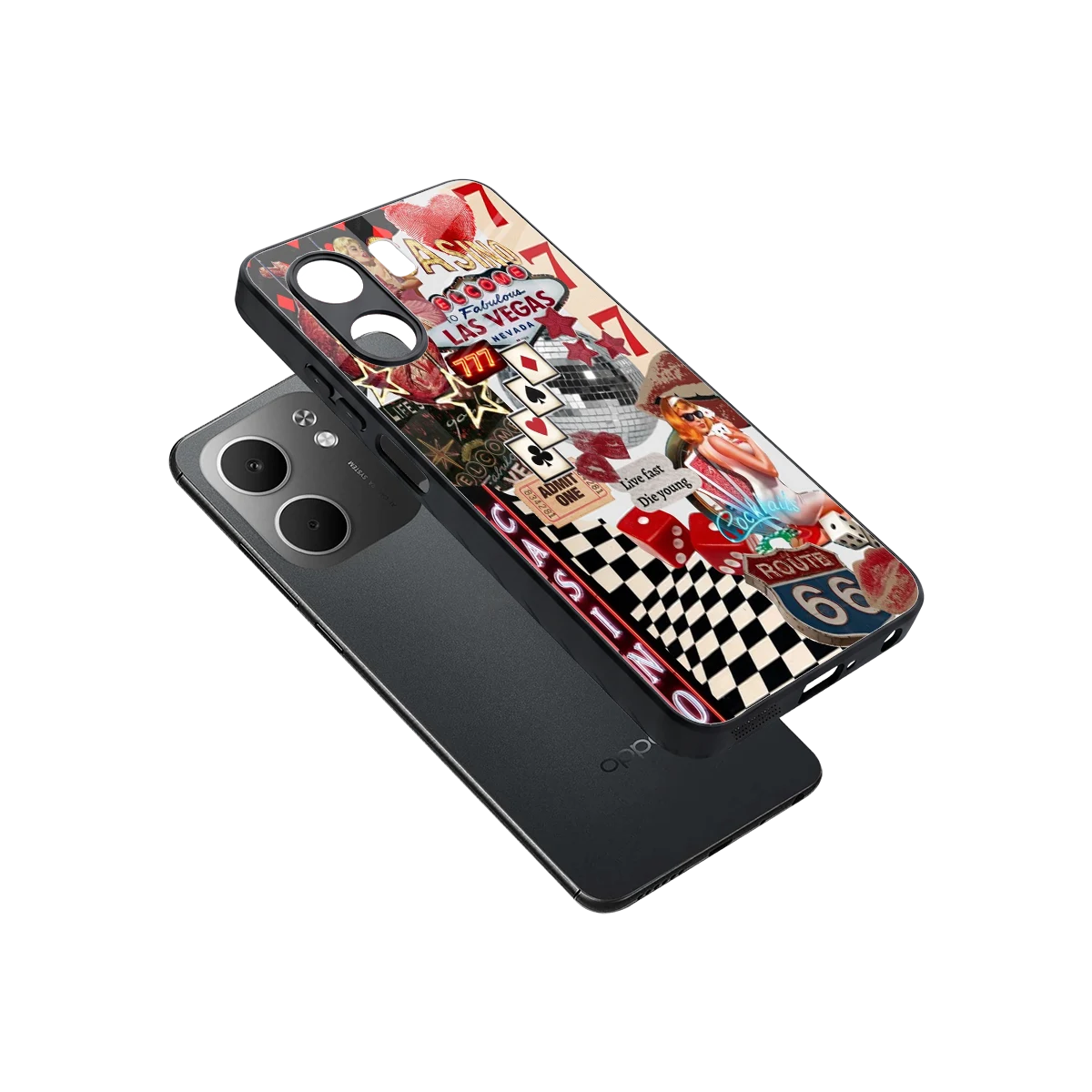 Vegas Vibes sleek oppo a5x 5g cover with tempered glass back and TPU edges
