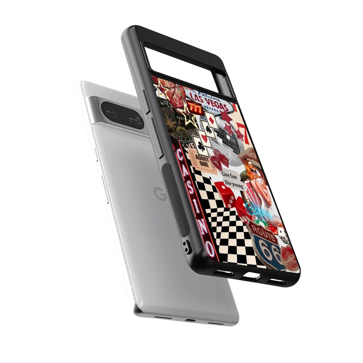 Vegas Vibes sleek google pixel 8 cover with tempered glass back and TPU edges